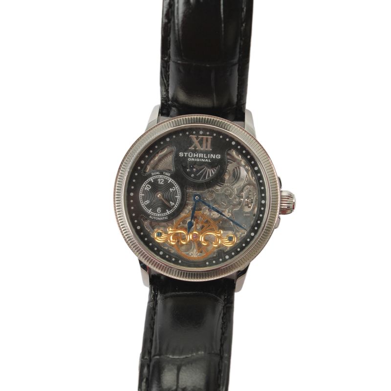 Stuhrling Mens Stainless Steel Dual Time St91015 Automatic Watch 42mm